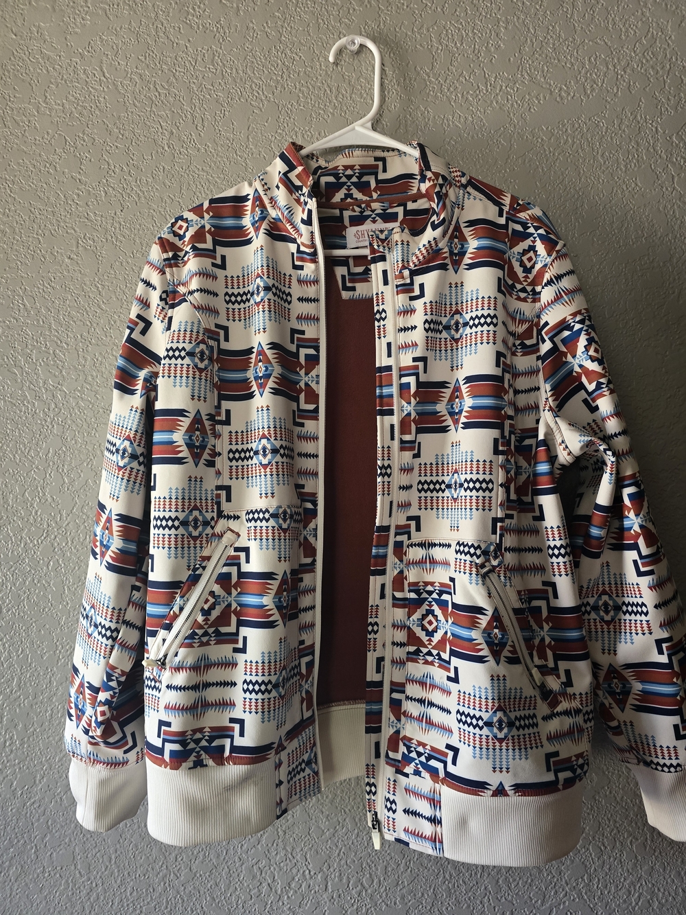 Shyanne Western Waterproof with Red & Blue Geometric Print